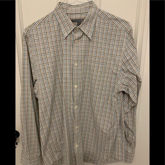 Brown/teal plaid Button down shirt large - Picture 1 of 3